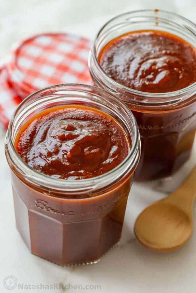  A freshly prepared bowl of homemade barbecue sauce with a rich, glossy texture, inspired by Natasha's Kitchen recipe