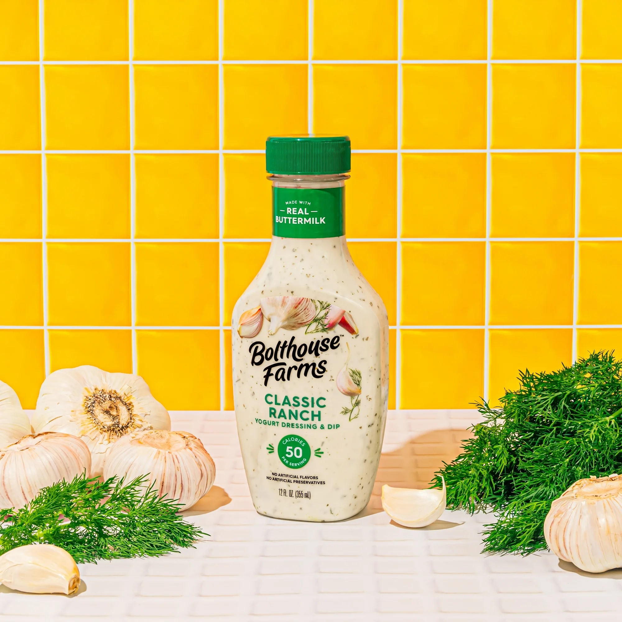 A bottle of Bolthouse Farms Yogurt Ranch dressing, highlighting its creamy texture and health-conscious ingredients
