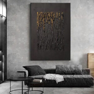 Large Black & Gold Abstract Hand-Painted Canvas Wall Art – Modern Minimalist Décor (Unframed)