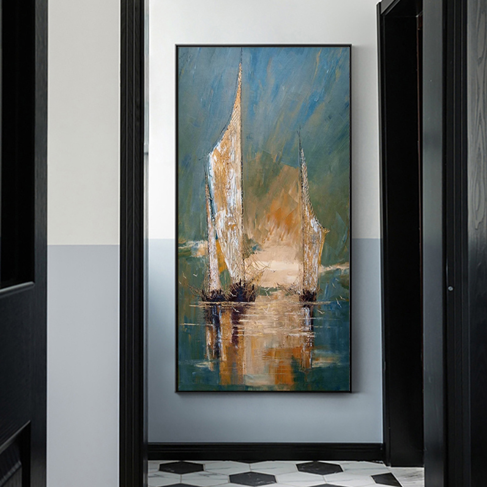 Vintage Sailing Ship Hand-Painted Canvas Wall Art – Unframed Nautical Decor for Living Room & Bedroom - Image 7