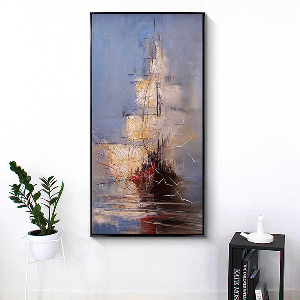 Vintage Sailing Ship Hand-Painted Canvas Wall Art – Unframed Nautical Decor for Living Room & Bedroom - Image 5