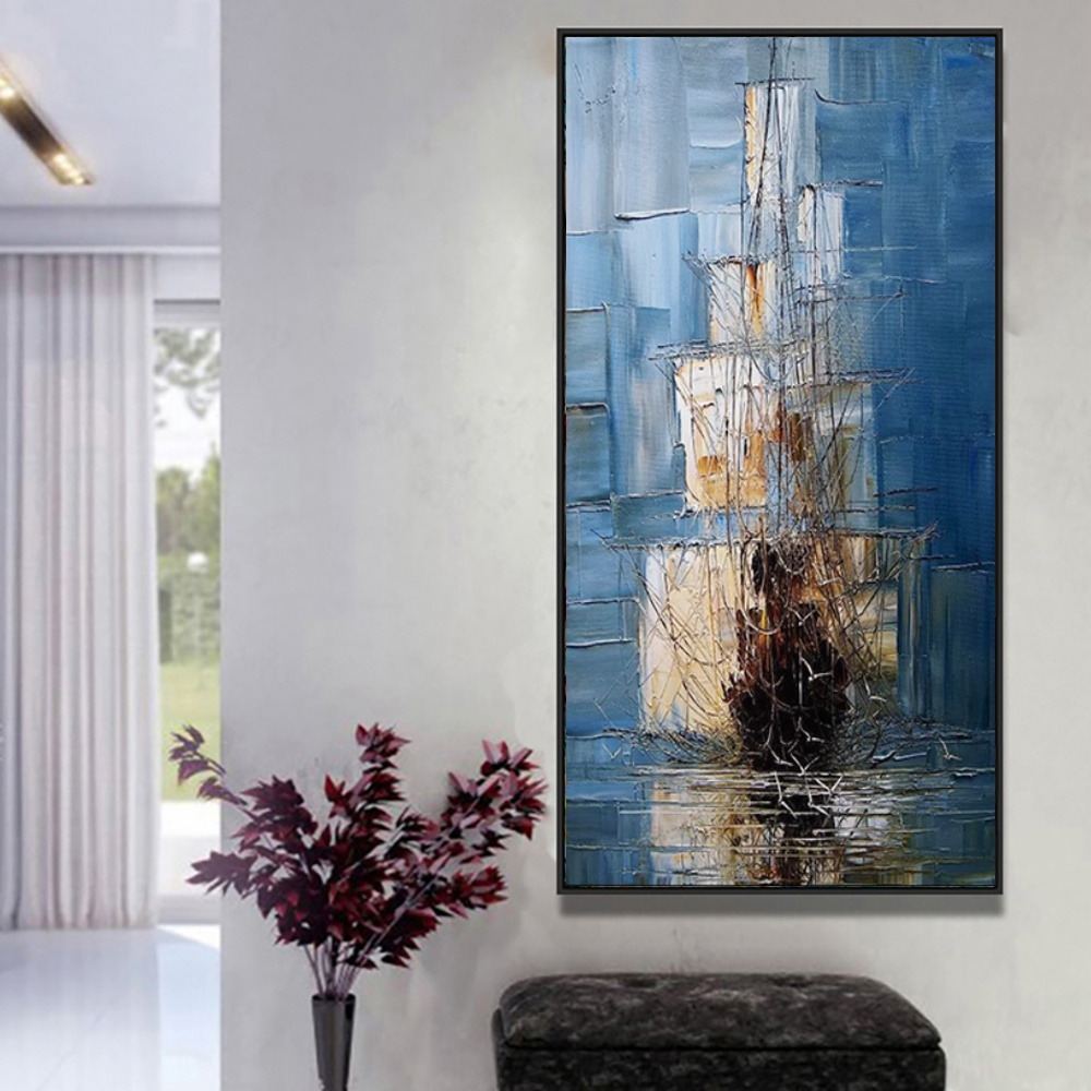 Vintage Sailing Ship Hand-Painted Canvas Wall Art – Unframed Nautical Decor for Living Room & Bedroom - Image 10