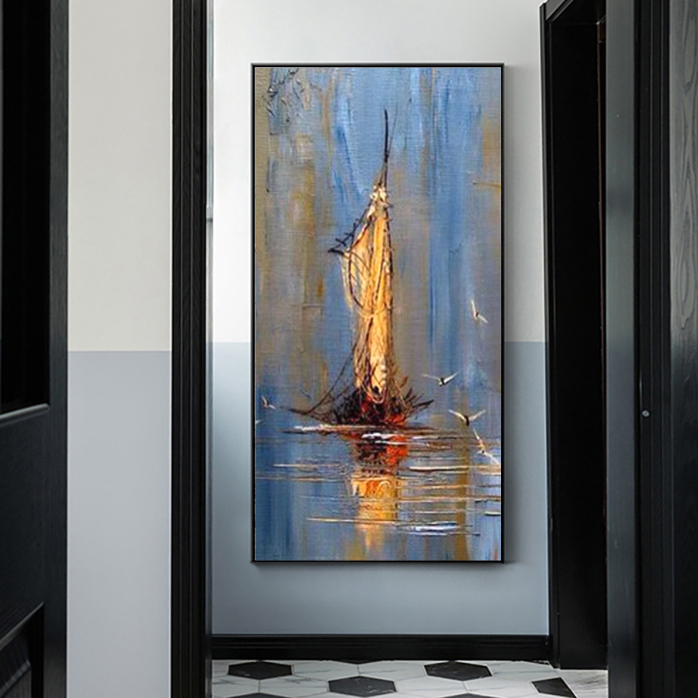 Vintage Sailing Ship Hand-Painted Canvas Wall Art – Unframed Nautical Decor for Living Room & Bedroom - Image 9