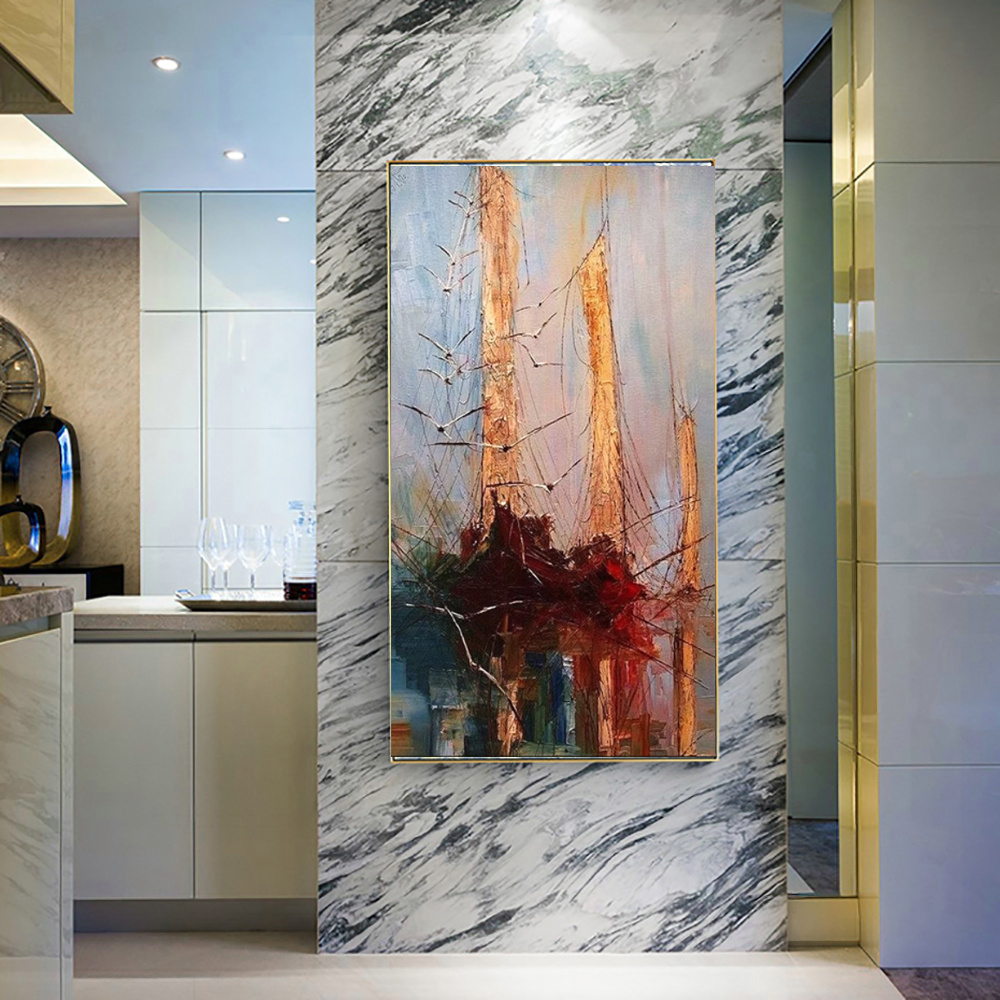 Vintage Sailing Ship Hand-Painted Canvas Wall Art – Unframed Nautical Decor for Living Room & Bedroom - Image 8